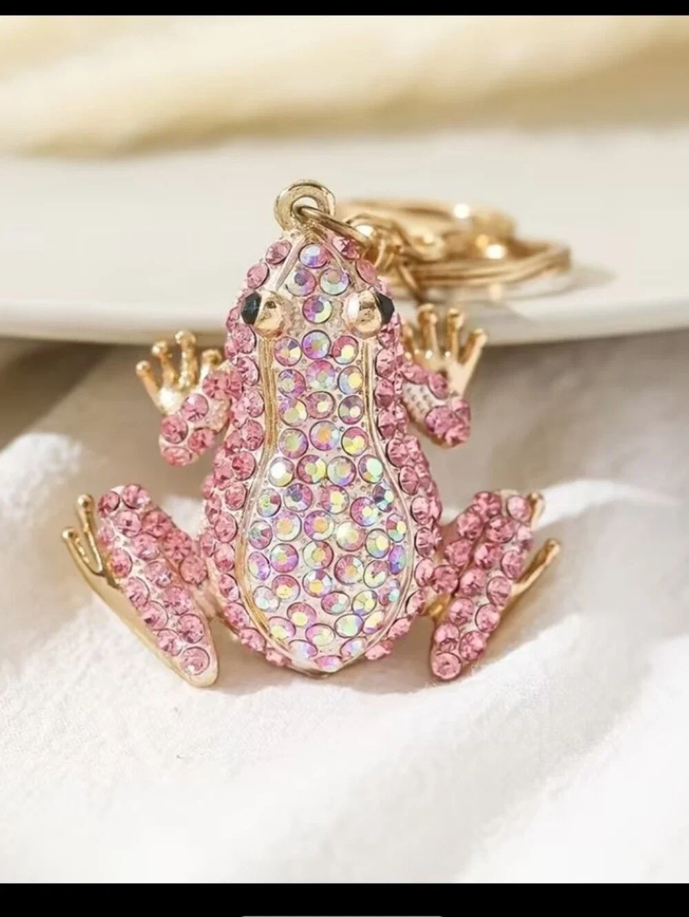 Gold-Tone Pink  Frog Bag Charm Keychain